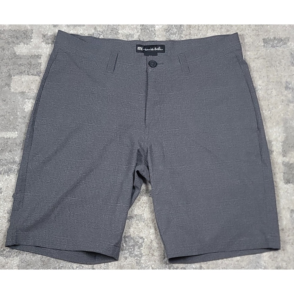 Travis Mathew Men's Charcoal Plaid Pattern Golf Performance Chino Shorts Sz 33x9